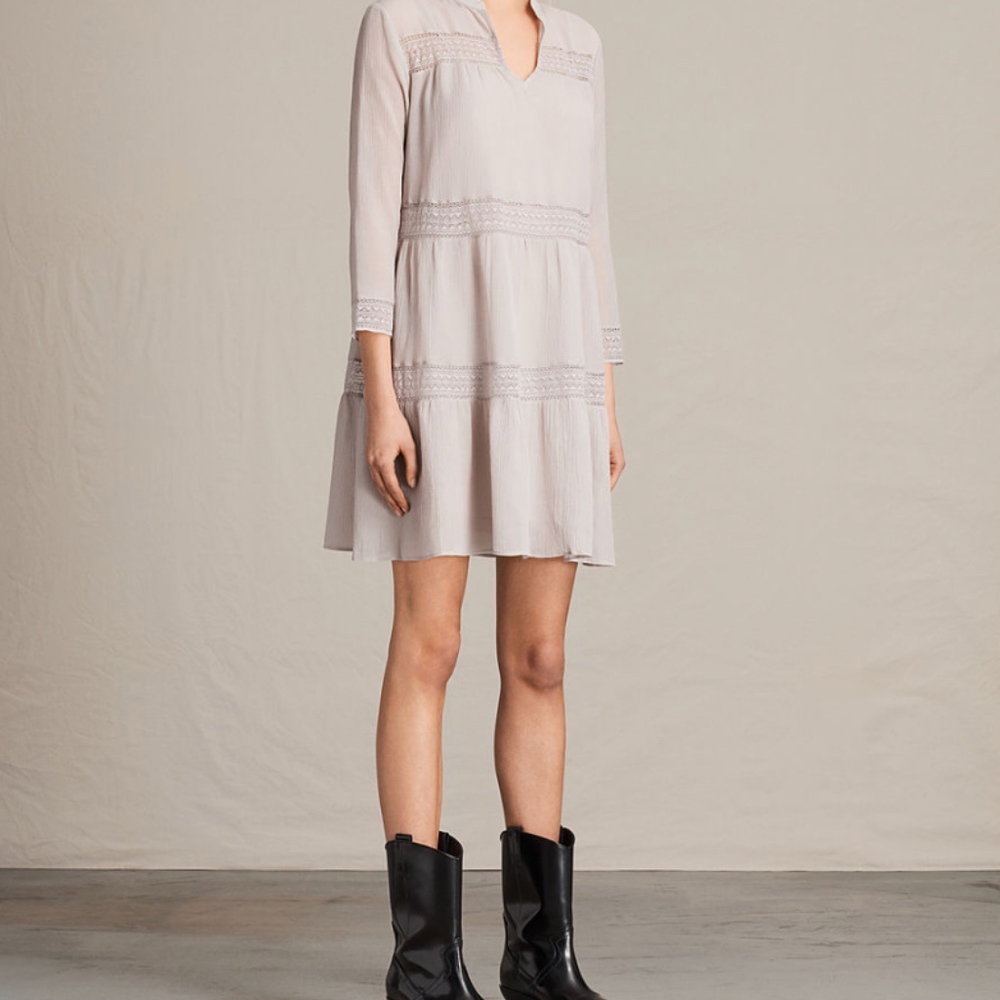 All Saints Nima Short Dress in Champagne Pink